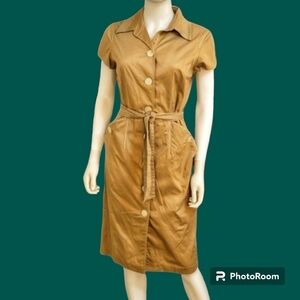 Vtg LIZ CLAIBORNE 1980s Military Safari Utility Tie Waist Land Girl Shirt Dress